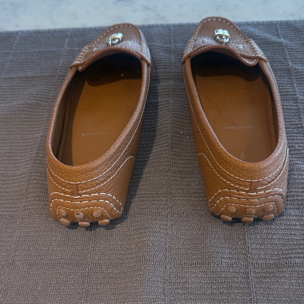 Louis Vuitton Tan Leather Loafers with Gold Lock Detail - Picture 3 of 5